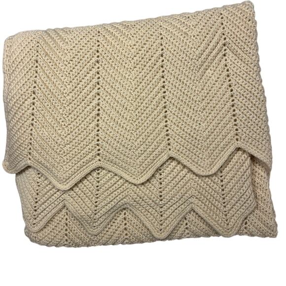 Vintage Other - Vintage Hand-Crocheted Cream Throw Blanket 69x42